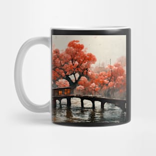 Flower River House Cherry Blossom Trees Mug